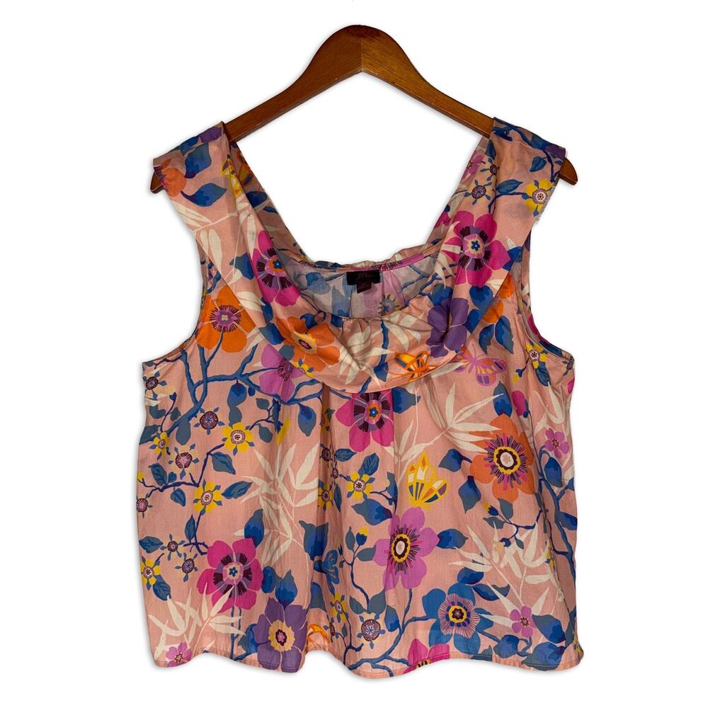 J.Crew Liberty Fabric Floral Cotton Draped Neck Sleeveless Blouse Medium